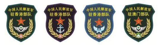 海军或空军军种符号(驻澳门部队只有陆军),下方为香港或澳门特别行政
